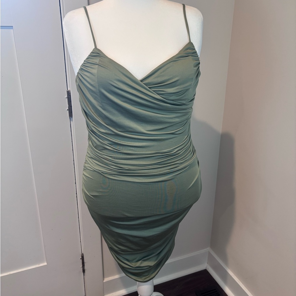 Fashion Nova Tayshia Ruched Mini Dress Green Size 1X